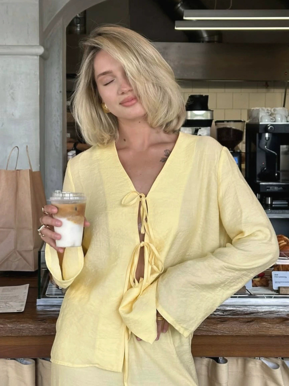 Zara Spring Summer Tie Front Long Sleeve Cardigan Pants Set Casual